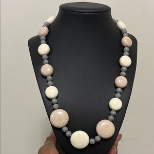 Vintage Avon Cream and Gray Beaded Necklace and Earrings set!